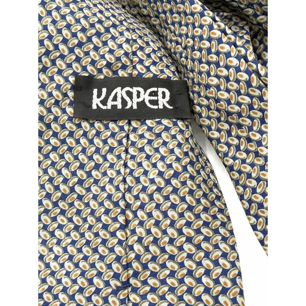 Vintage Kasper Silk Tie Navy Gold Geometric Micro Print Necktie